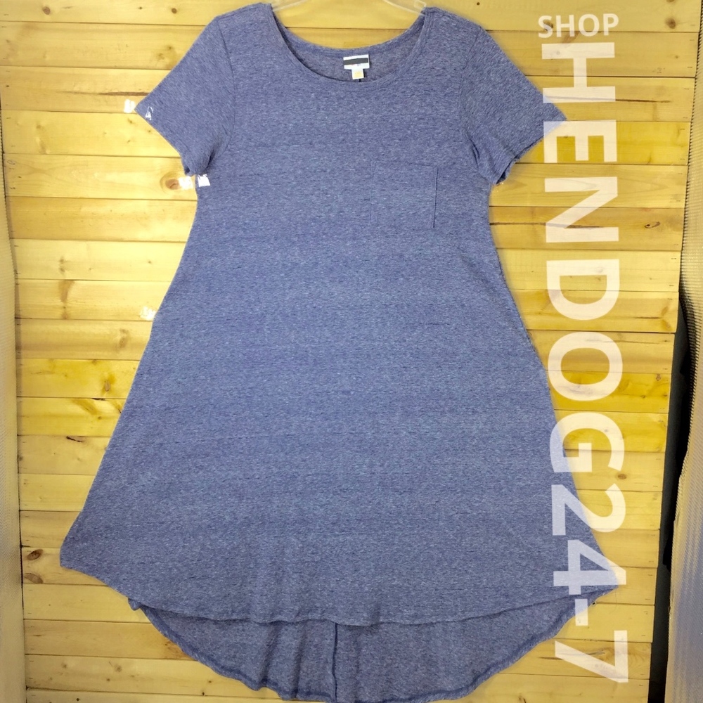 LULAROE CARLY DRESS HEATHER BLUE W/LINES ALLOVER